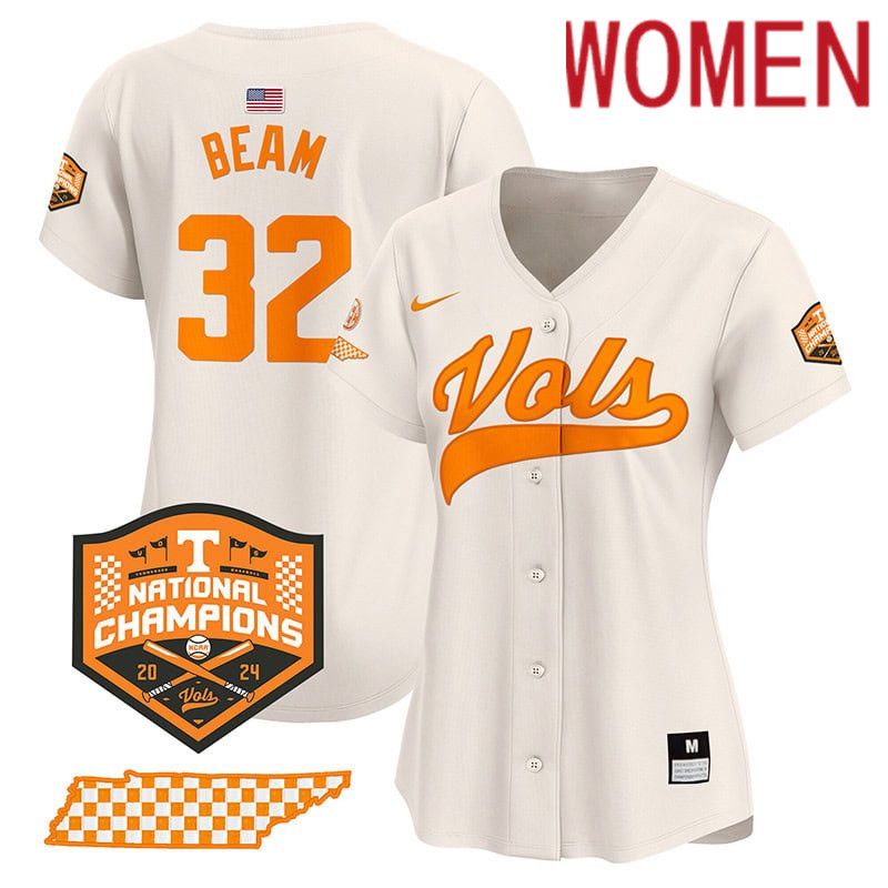 Women Tennessee Volunteers #32 Beam Cream 2024 Nike Champions Vapor Premier Limited NCAA Jersey